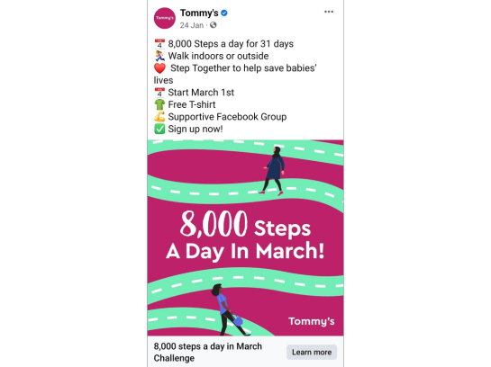 Screenshot of a Tommy's Facebook Challenge advert