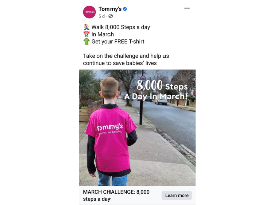 Screenshot of a Tommy's Facebook Challenge advert