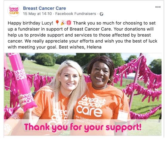 Breast Cancer Care thank you