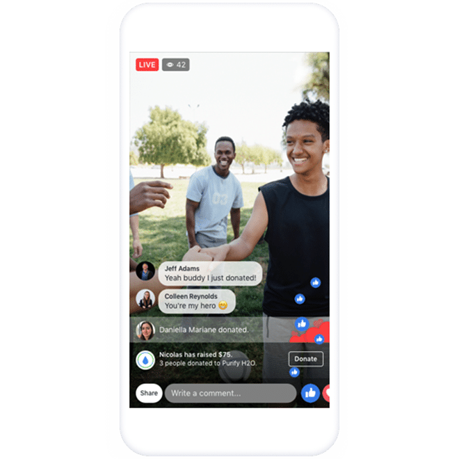 Screenshot of a mobile phone showing a Facebook live in progress