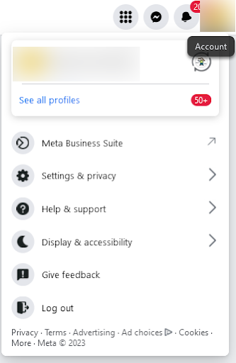 Screenshot of Facebook's Help and support tab