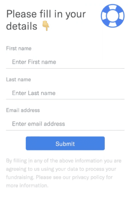 Facebook fundraiser email capture form