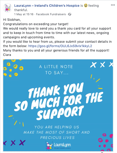 Facebook Fundraisers: How to thank your donors