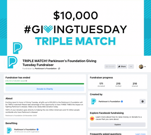 Giving Tuesday Parkinson's Foundation Triple Match