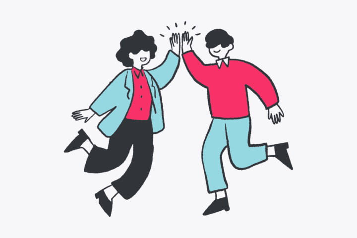 An illustration of a man and woman celebrating with a high 5