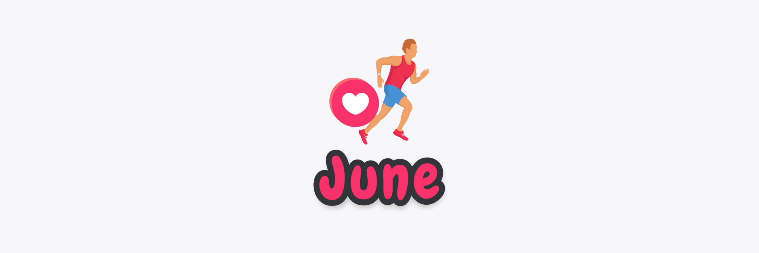 Image showing a love heart, a man running and the word 'June'.
