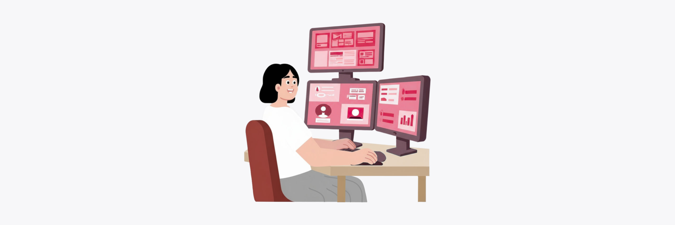 An image of a person monitoring 3 computer screens